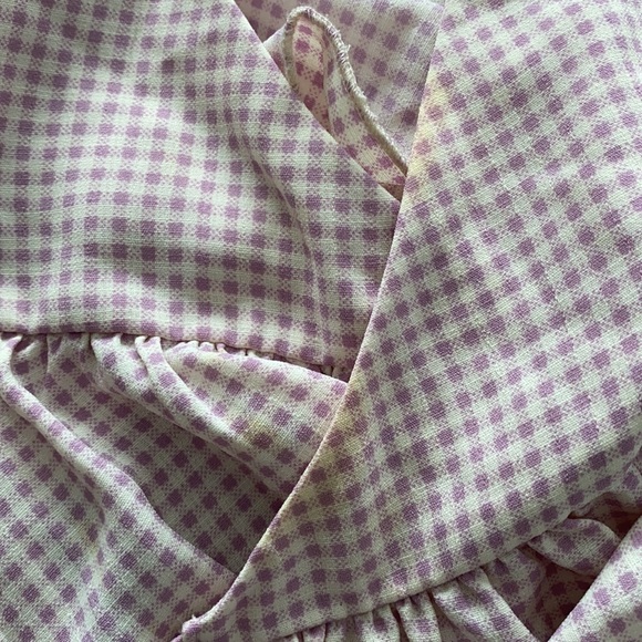 UO Purple Gingham Gracey Plunging Peplum Wrap Top - Picture 3 of 3